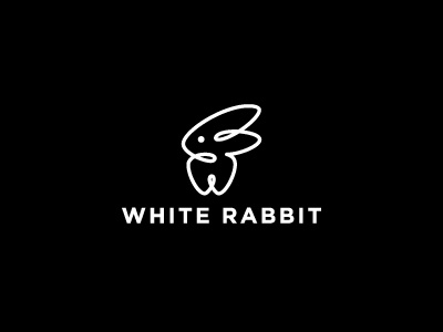White Rabbit cute dentistry logo logotype minimalism monoline rabbit teeth tooth whitening