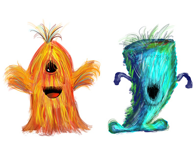 2 Friendly Monsters cute cute monster furry monster hairy monster monster procreate procreate art