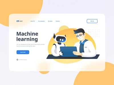 Machine learning & Data science landing UI with illustration data design illustraion landing robots science site ui ux vector white