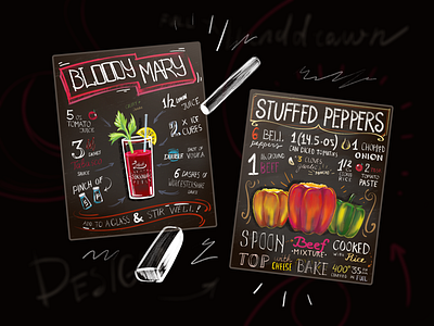 Chalk drawing on blackboard cafe chalk cocktail digital drawing food illustraion recipe