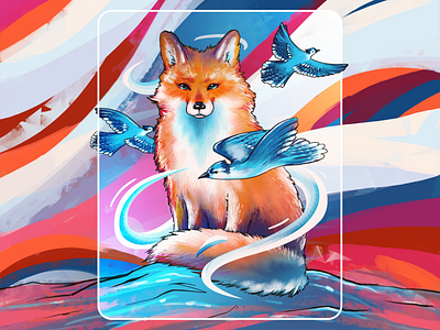 Fox illustration animal bird digital digital art draw fox illustration painting