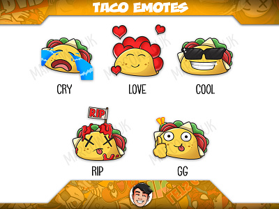 Taco Twitch Emotes Design branding chibi design emotes graphic design illustration logo mascot sub badges sub emotes twitch twitch emotes vector