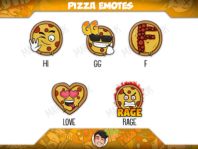 Pizza Twitch Emotes Design badges branding chibi design emoji emote emotes graphic design illustration logo twitch emotes vector