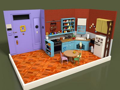 Monica Geller's Apartment 3d 3d art 3d design 3d illustration 3d modelling cinema 4d design freelance freelancer friends illustration tv show