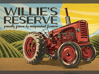 Willie's Reserve Postcard cannabis digital painting farming illustration ipad pro ipad procreate landscape marijuana postcard retro tractor vehicle vintage weed willie nelson