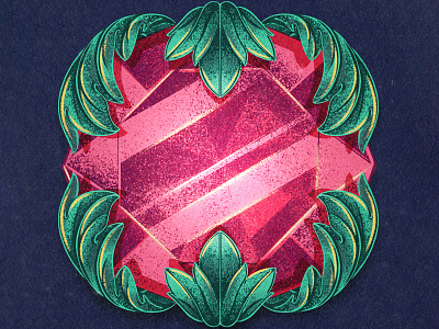 THE AMULET OF... Uh I dunno 2d acanthus amulet broach drawing facet faceted gem gemstone illustration ipad pro jewel jewelry leaves procreate ruby sapphire scroll scrollwork stone