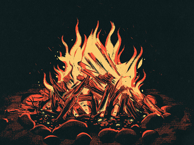 Campfire 2d backpacking blaze bonfire burning camp campfire camping drawing fire fireplace flame illustration outdoors procreate retro vintage