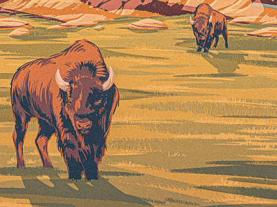 Bison 2d badlands buffalo desert digital painting field illustration prairie procreate retro southwest vintage west western