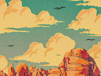 Joshua Tree 2d clouds digital painting illustration joshua landscape national nps park poster procreate retro rock southwest travel tree vintage western works progress administration wpa