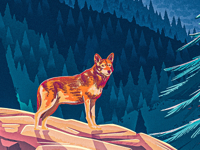 Smoky Mountain National Park 2d animal coyote digital painting dog illustration landscape mountain national nps park poster procreate smokey tree wolf works progress administration wpa