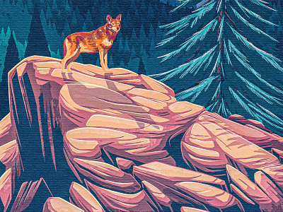 Rocky Mountain National Park 2d animal coyote digital painting dog illustration landscape mountain national nps park poster procreate retro smoky tree vintage wolf works progress administration wpa