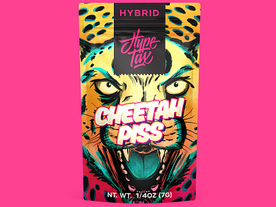 Hype Tax: Cheetah Piss 2d bag branding cannabis cat cheetah design digital painting illustration label leopard marijuana mylar packaging pot pouch procreate weed