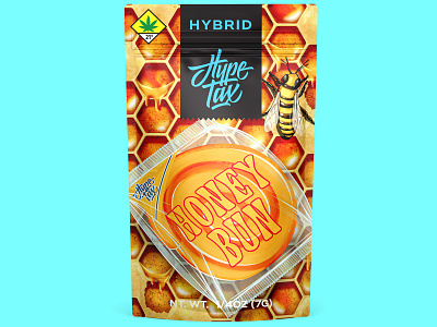Hype Tax: Honey Bun 2d bee branding bun cannabis comb design digital painting hive honey illustration label mylar package packaging pot pouch procreate wax weed