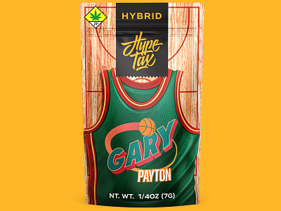 Hype Tax: Gary Payton 2d bag basketball branding cannabis design digital painting illustration jersey label marijuana mylar package packaging pouch seattle sonics sports uniform weed