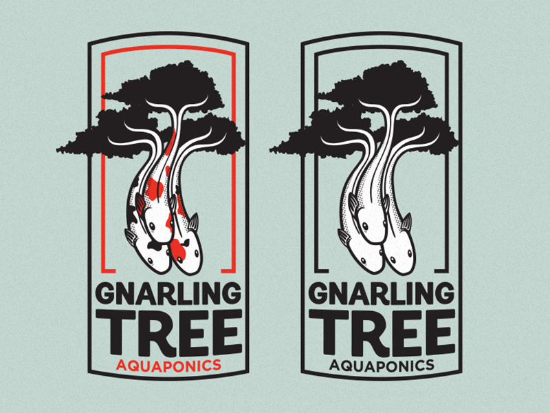 Gnarling Tree agriculture aquaponics branding fish koi logo tree vector