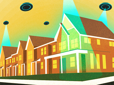 The Invasion aliens houses illustration invasion poster suberbia ufo vector