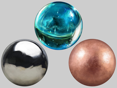 Cintiq Study: Materials #1 3d brass cintiq copper digital painting glass illustration shapes spheres wacom