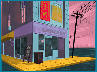 Mitch's Grocery block bodega city convenient grocery illustration ipad perspective procreate store urban