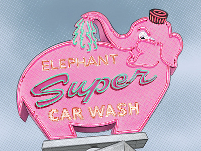 Elephant Car Wash car wash digital painting editorial elephant illustration ipad procreate seattle sign south lake union washington
