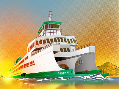 Washington State Ferry boat digital painting editorial ferry illustration ipad procreate seattle ship washington water yakima