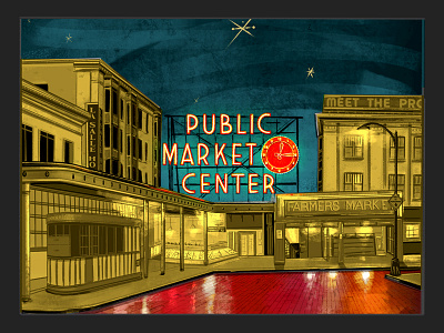 Pike Place Market digital painting editorial illustration ipad market pike procreate seattle washington