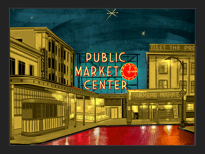Pike Place Market digital painting editorial illustration ipad market pike procreate seattle washington