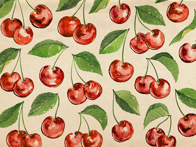 Watercolor Sour Cherries 2d berry cherries cherry food fruit illustration painting pattern sour watercolor