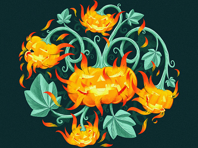 Stickermule Playoff: Halloween Edition 2d digitalpainting fire halloween illustration leaves ornament ornamental pumpkin scary vine