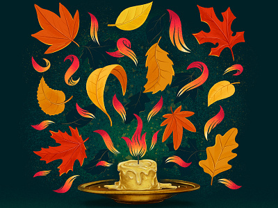 Fall 2d autumn candle digital painting fall fire flame illustration ipad pro leaf leaves procreate seasonal