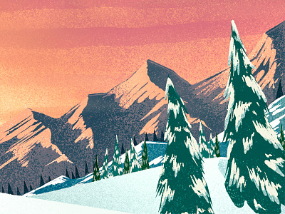 Snowy Sunset 2 2d digital painting illustration ipad pro landscape mountains procreate snow sunset trees winter