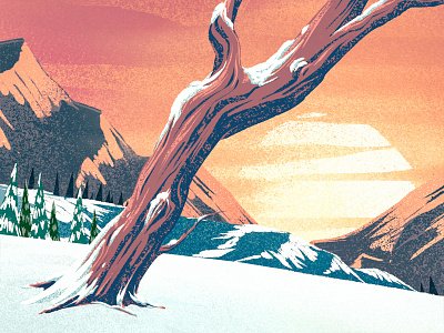 Snowy Sunset 1 2d digital painting illustration ipad pro landscape mountains procreate snow sunset trees winter