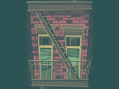 Window Prints #2 2d building cat digital painting fire escape illustration ipad pro mid century poster procreate screenprint window