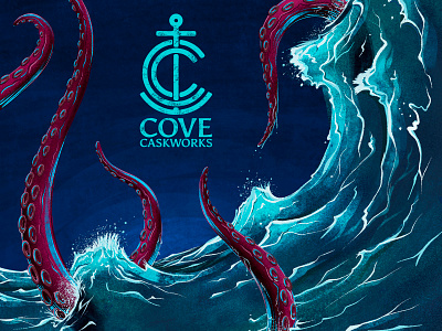 Cove Key Art #1 anchor beer branding brewery brewing caskworks cove icon illustration kraken logo logomark monogram nautical ocean procreate tentacle water wave wordmark