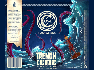 Trench Creature Black Sour Ale beer branding brewery brewing can cove icon illustration kraken logo logomark monogram ocean packaging pint procreate tentacle water wave wordmark