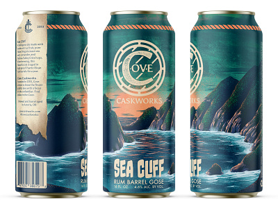 Sea Cliff Rum Barrel Gose beer branding brewery brewing can coast cove illustration logo logomark ocean pacific packaging pint pnw procreate water wave wordmark