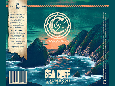 Sea Cliff Rum Barrel Gose beer branding brewery brewing can coast cove illustration logo logomark ocean pacific packaging pint pnw procreate water wave wordmark