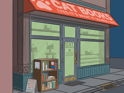 Cat Books 2d architecture books bookstore building cat cats digital painting illustration ipad pro procreate store storefront