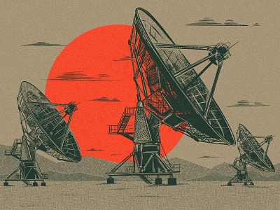 Radio Telescopes (Final) 2d desert dish drawing illustration ipad pro landscape procreate radio satellite sketch space telescope