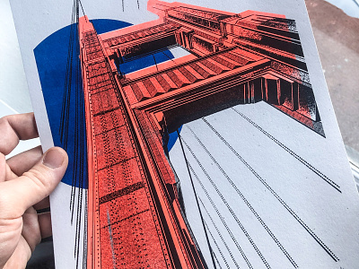 Golden Gate Riso Print 2d architecture bridge drawing golden gate illustration ipad pro poster printmaking procreate riso risograph san francisco sf