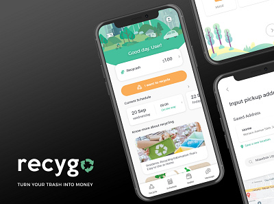 Recygo - Turn Your Trash Into Money logo mobile app mobile design product design ui uiux user experience user interface ux