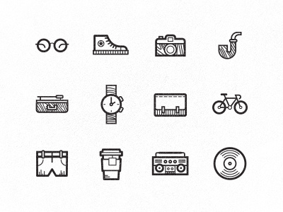 Hipster icons bike boombox camera glasses hipster icons lp pipe player tea vinyl watch