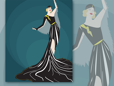 Art Deco Illustration 1920s art deco dress elegant illustration model teal woman