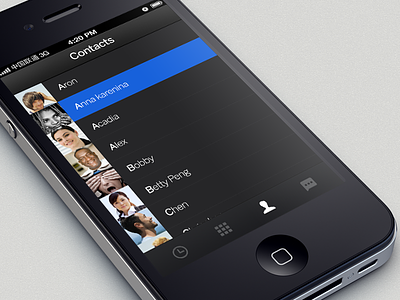 Contacts app black contacts gui ios iphone list pressed ui