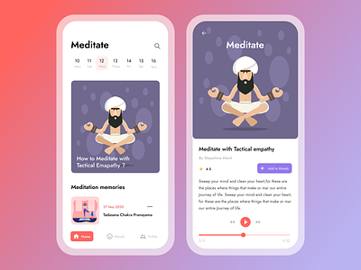 Meditate - The way of Life app design flat illustration meditation app minimal uiux ux