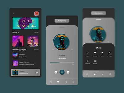 Music player with social share icons ui