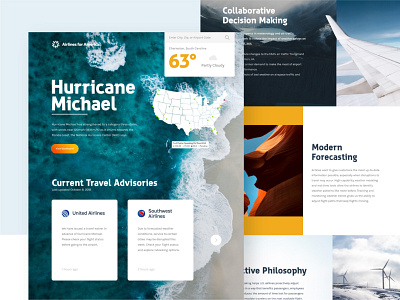 Airlines for America Weather Site airlines beach branding color design flat hurricane logo photography plane type typography ui water weather web website