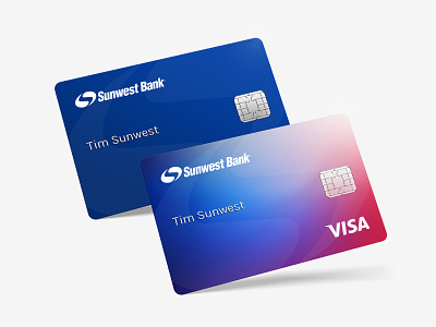 Sunwest Bank Brand Sheet bank banking blue branding card color credit card debit card design flat gradient logo red sunwest type typography