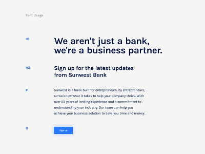 Sunwest Bank Brand Sheet bank banking blue brand sheet branding button color design entrepeneur flat font guidelines partner sunwest type typography ui web