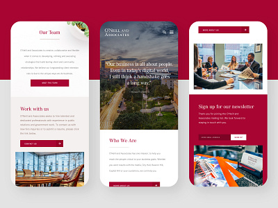 O'Neill and Associates Website Mobile beige branding color design flat logo mobile people photography red type typography ui ux web web design website