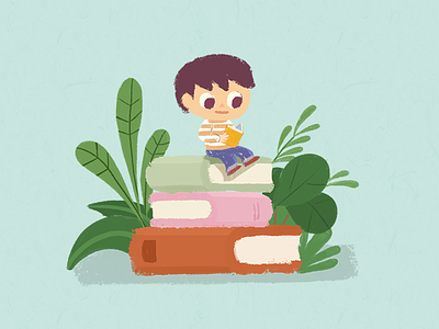 Reading boy books boy illustration peaceful plant reading